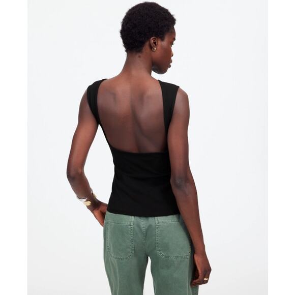 Madewell Low-Back Top WMNS XS Black Pullover Stretch Jersey Slim Fit Sleeveless - Picture 2 of 7
